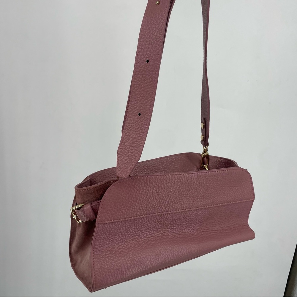 Anna Paola Pink Pebbled Leather Suede Crossbody Purse Bag Mauve Feminine Cute - Picture 3 of 9